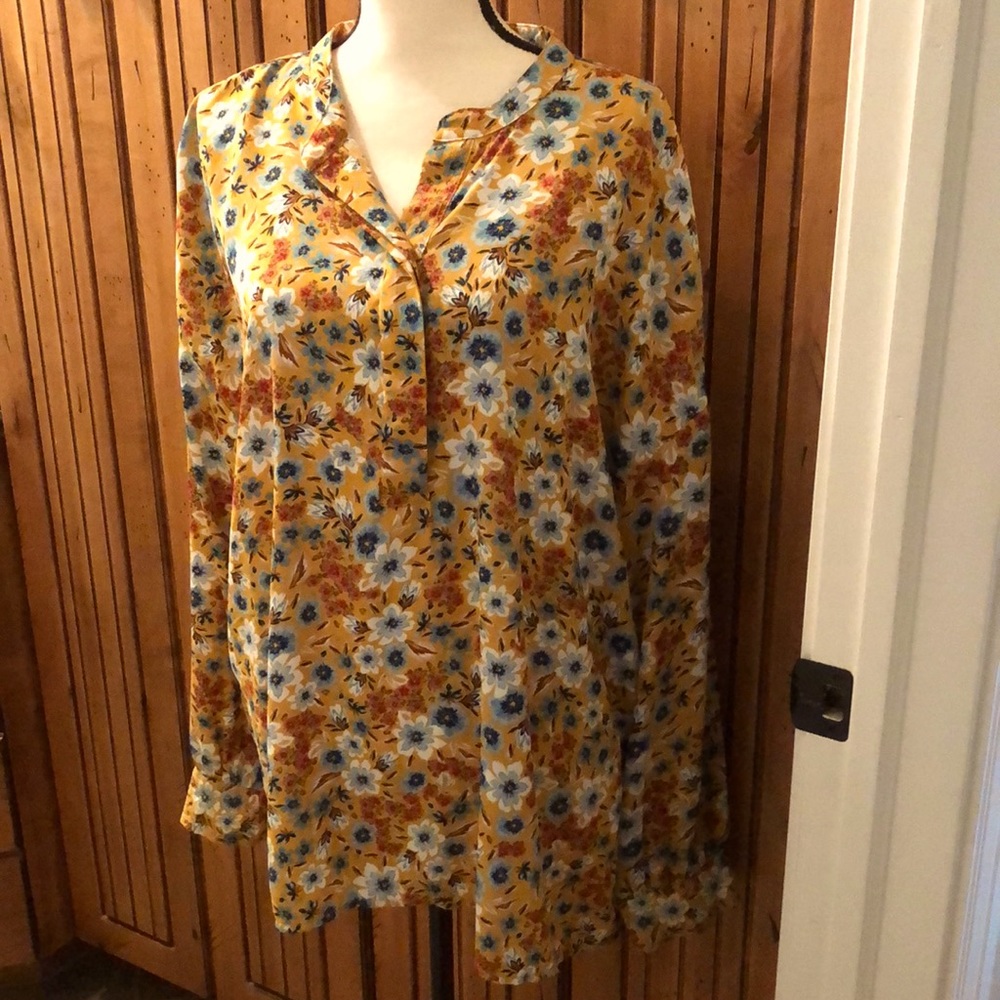 Women’s floral long sleeved blouse. Mustard, XXL